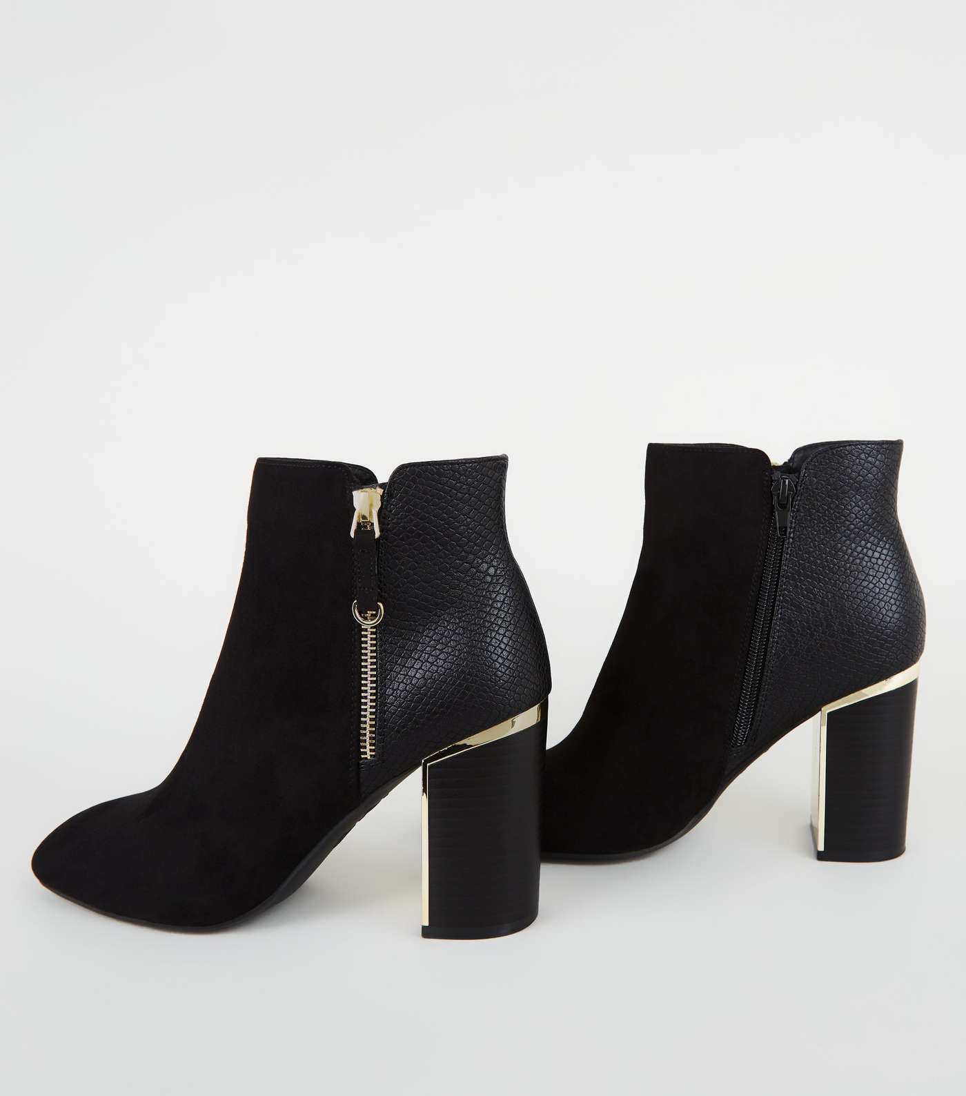 Black Faux Snake Panel Heeled Ankle Boots  Image 3