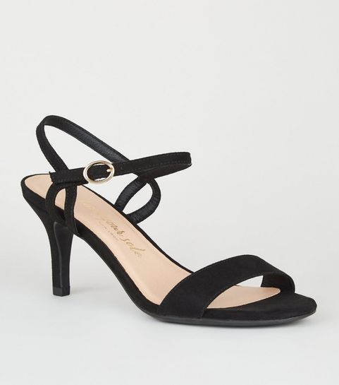 Wide Fit – Schwarze High Heels in Wildleder-Optik mit halbhohem Stiletto-Absatz