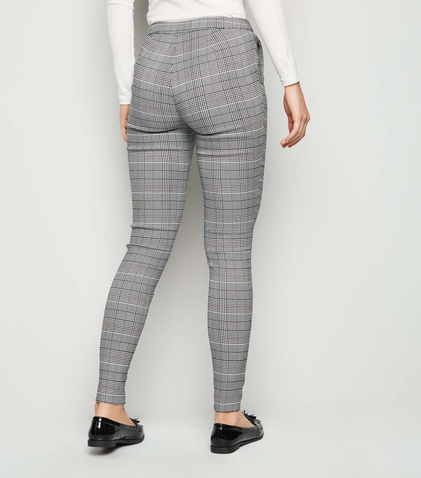 Light Grey Check Skinny Trousers Image 3