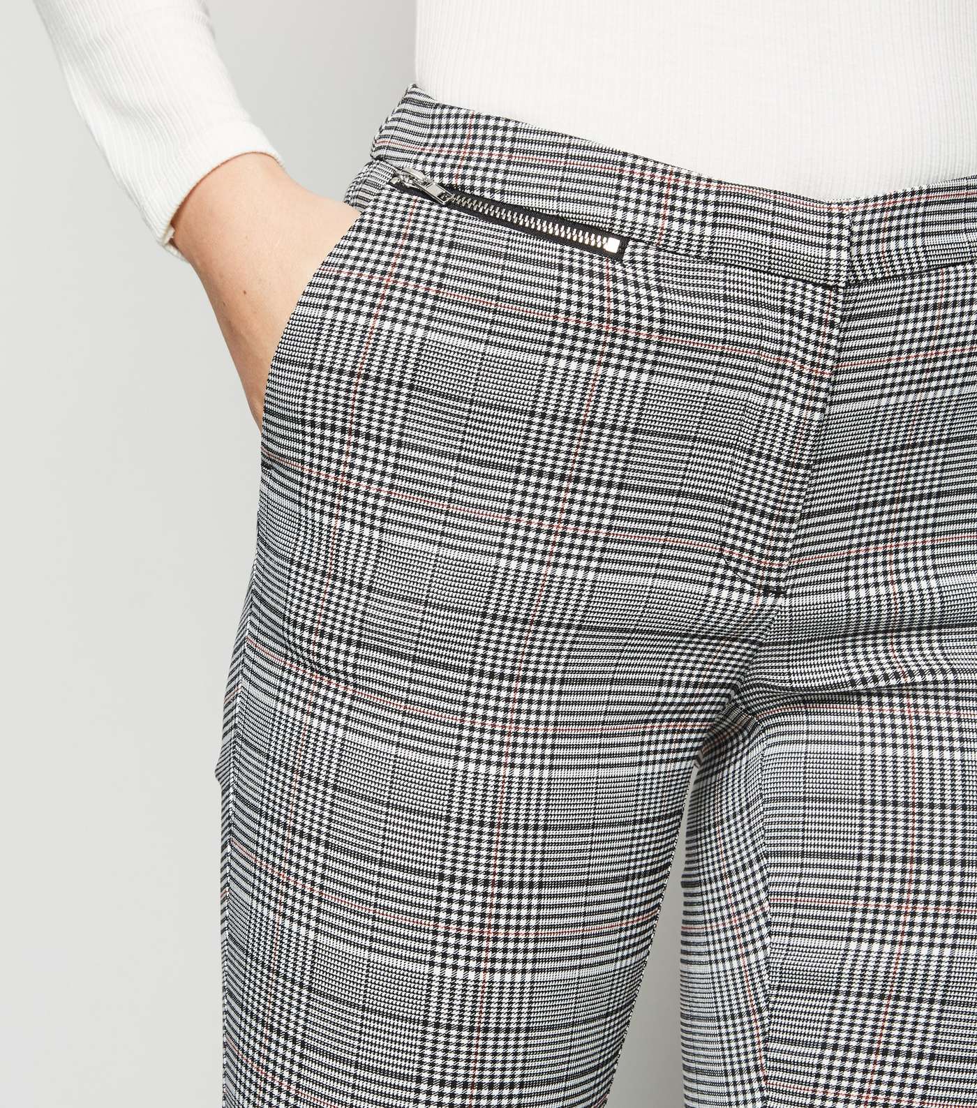 Light Grey Check Skinny Trousers Image 5