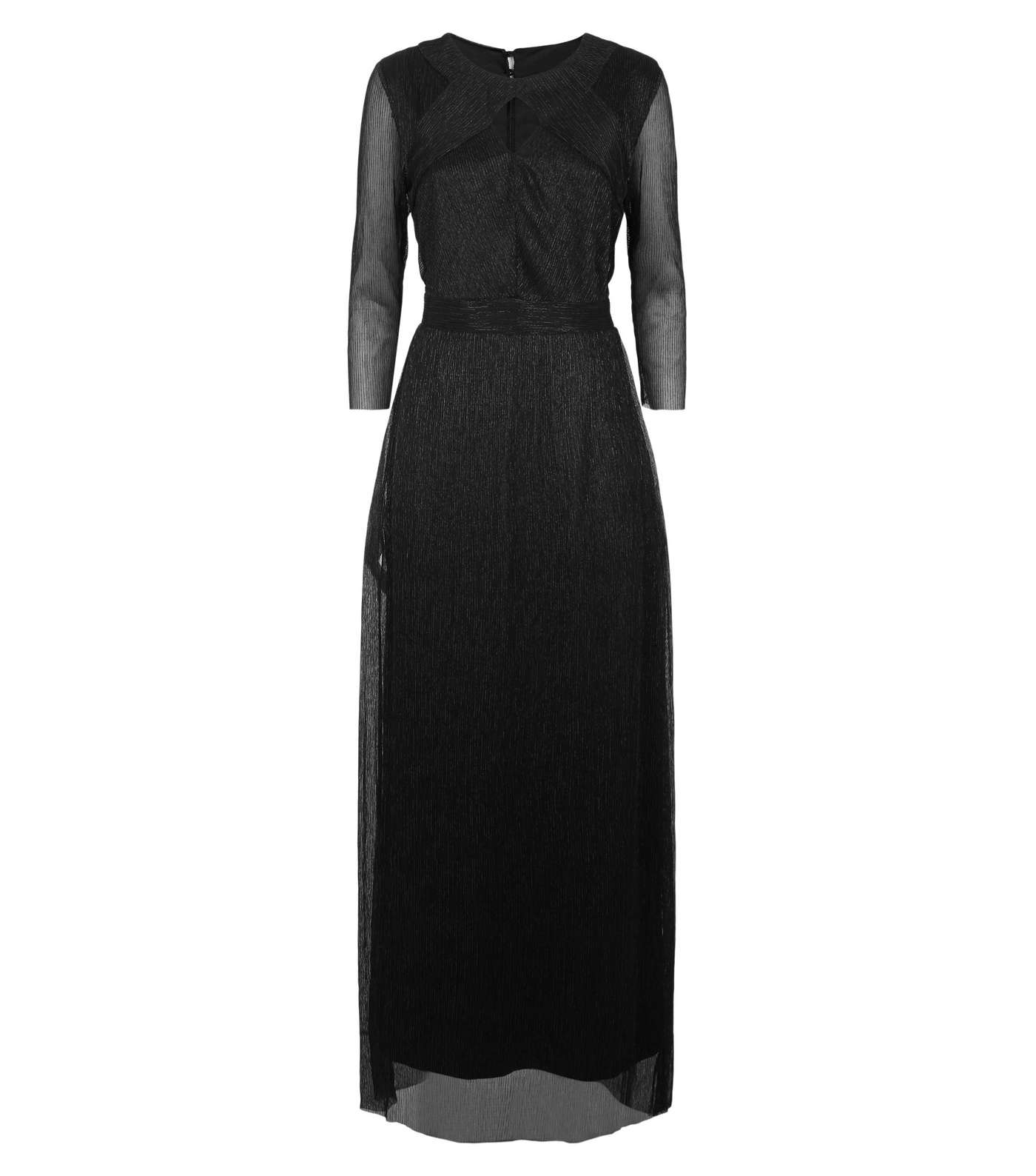 Mela Black Plissé Shimmer Keyhole Maxi Dress Image 4
