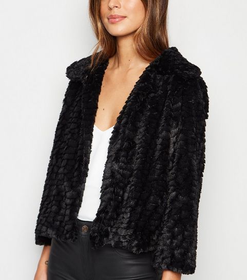 Mela Black Faux Fur Collared Jacket 
