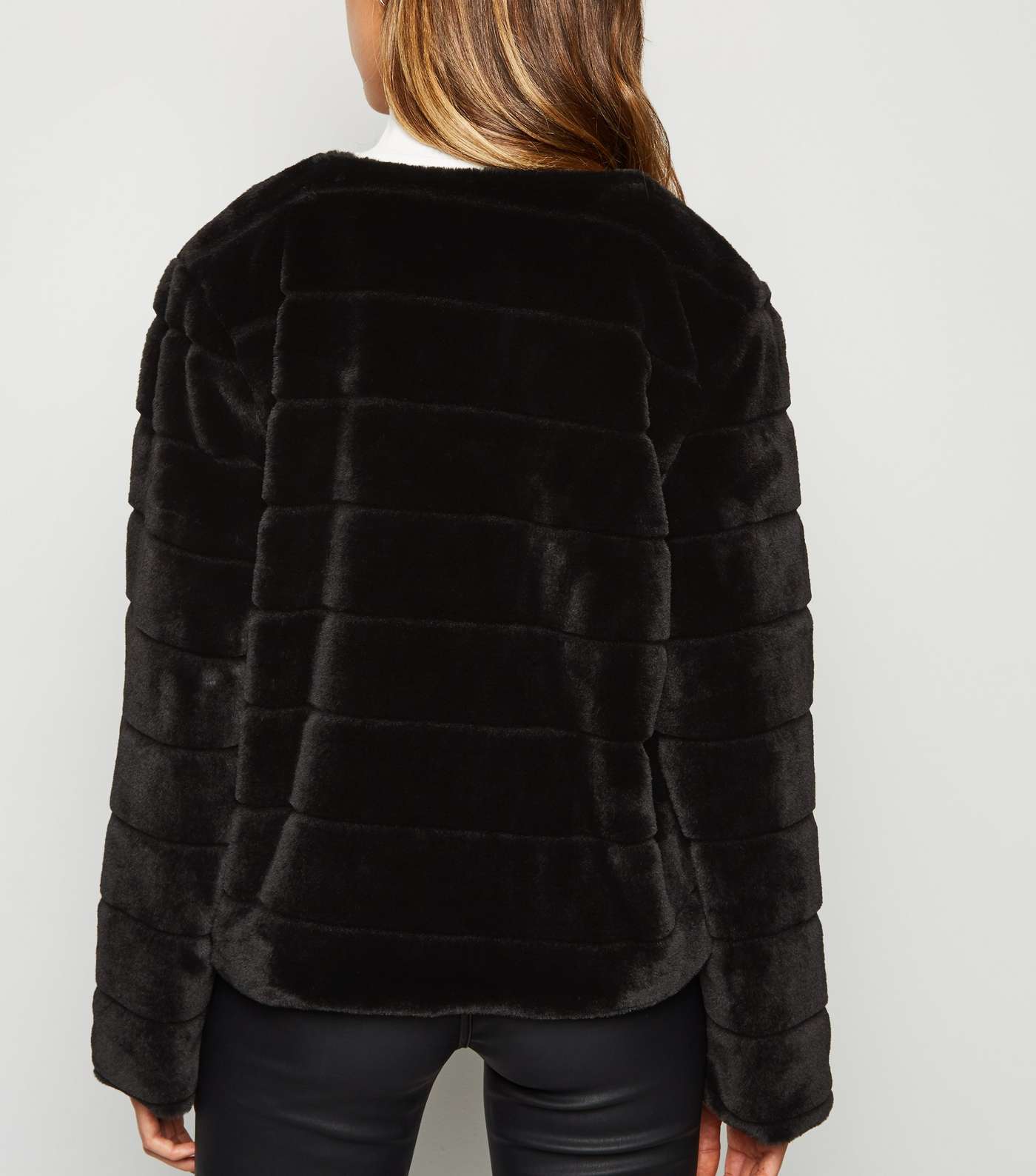 Mela Black Zip Front Faux Fur Coat Image 3