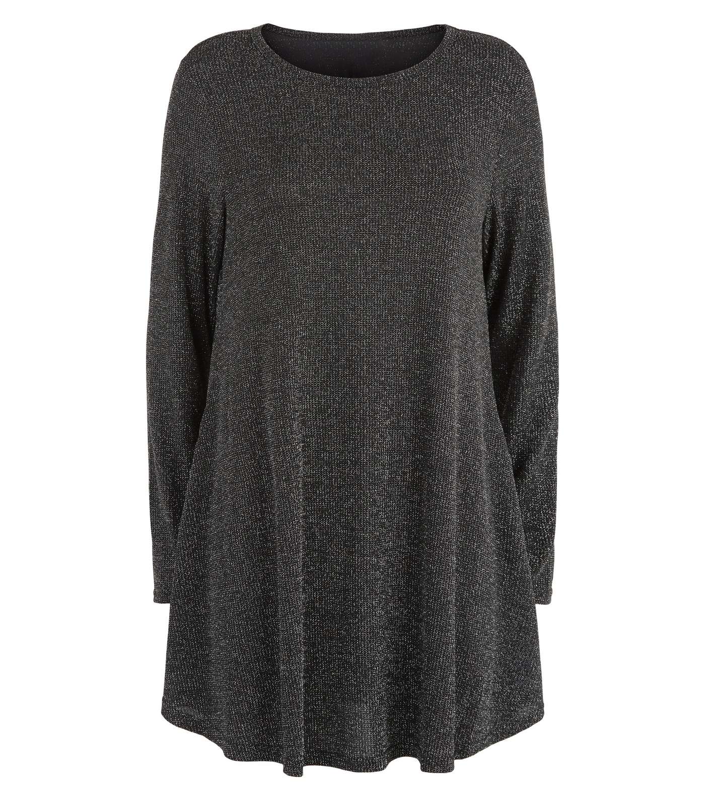 Mela Black Shimmer Long Sleeve Tunic Dress Image 4