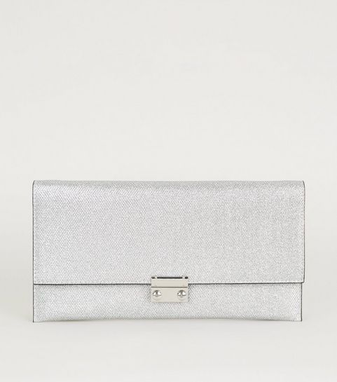Silver Glitter Chain Strap Clutch