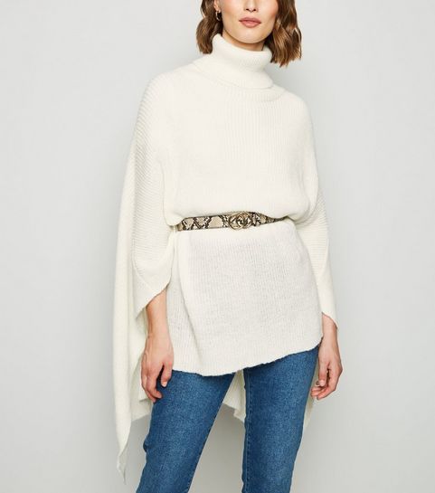 Cream Roll Neck Poncho