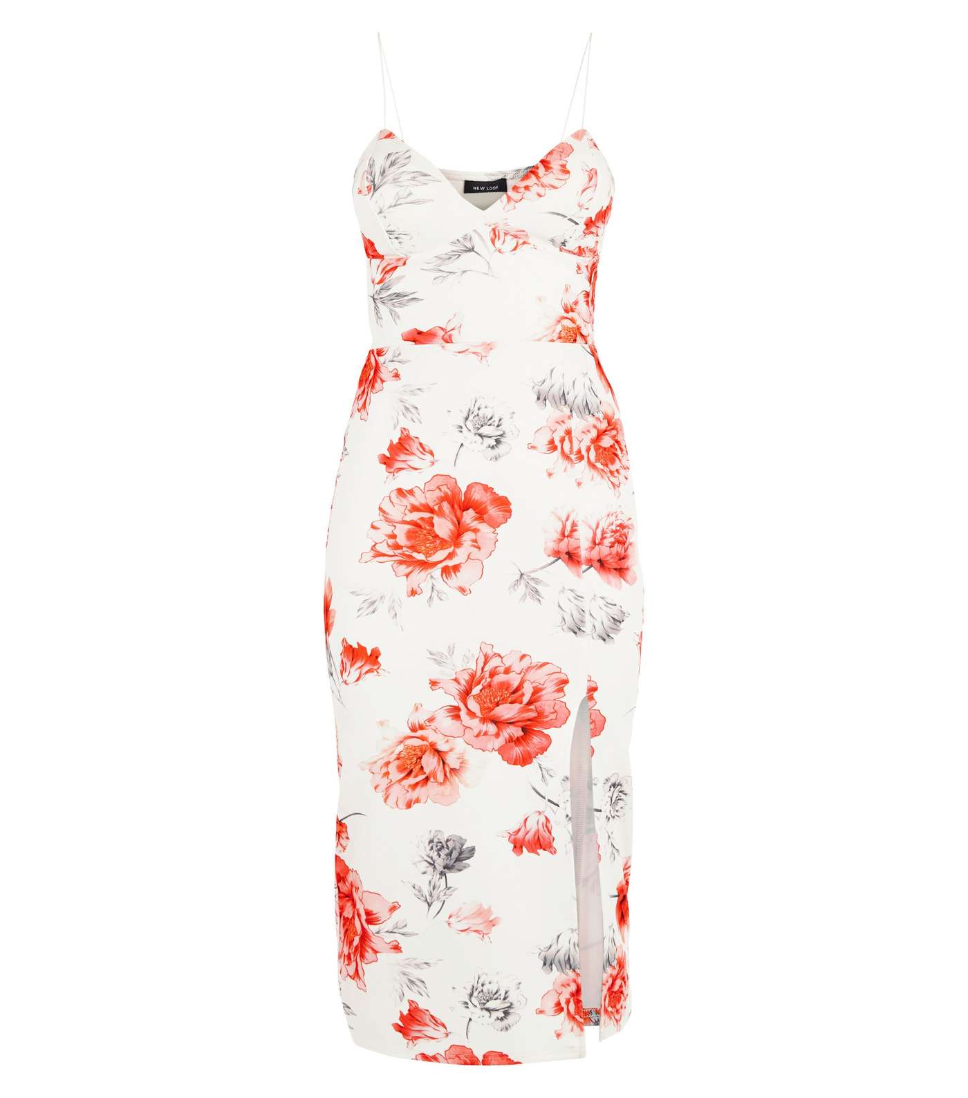 Off White Floral Bustier Bodycon Midi Dress Image 4