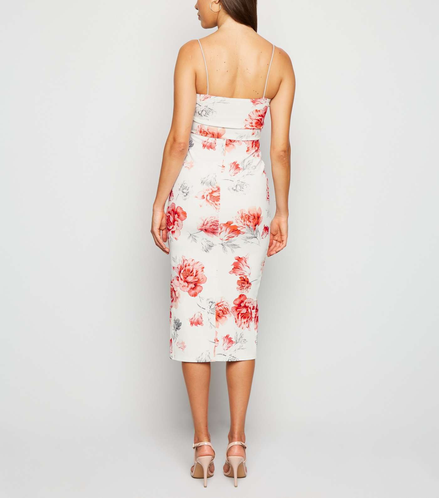 Off White Floral Bustier Bodycon Midi Dress Image 2