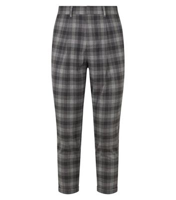 Dark Grey Check Trousers | New Look