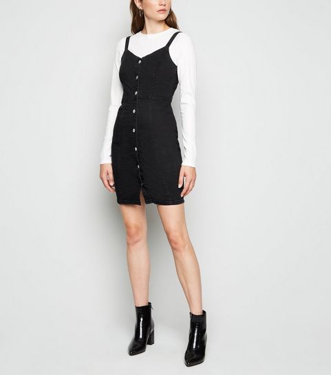 Black Denim Button Up Bodycon Dress