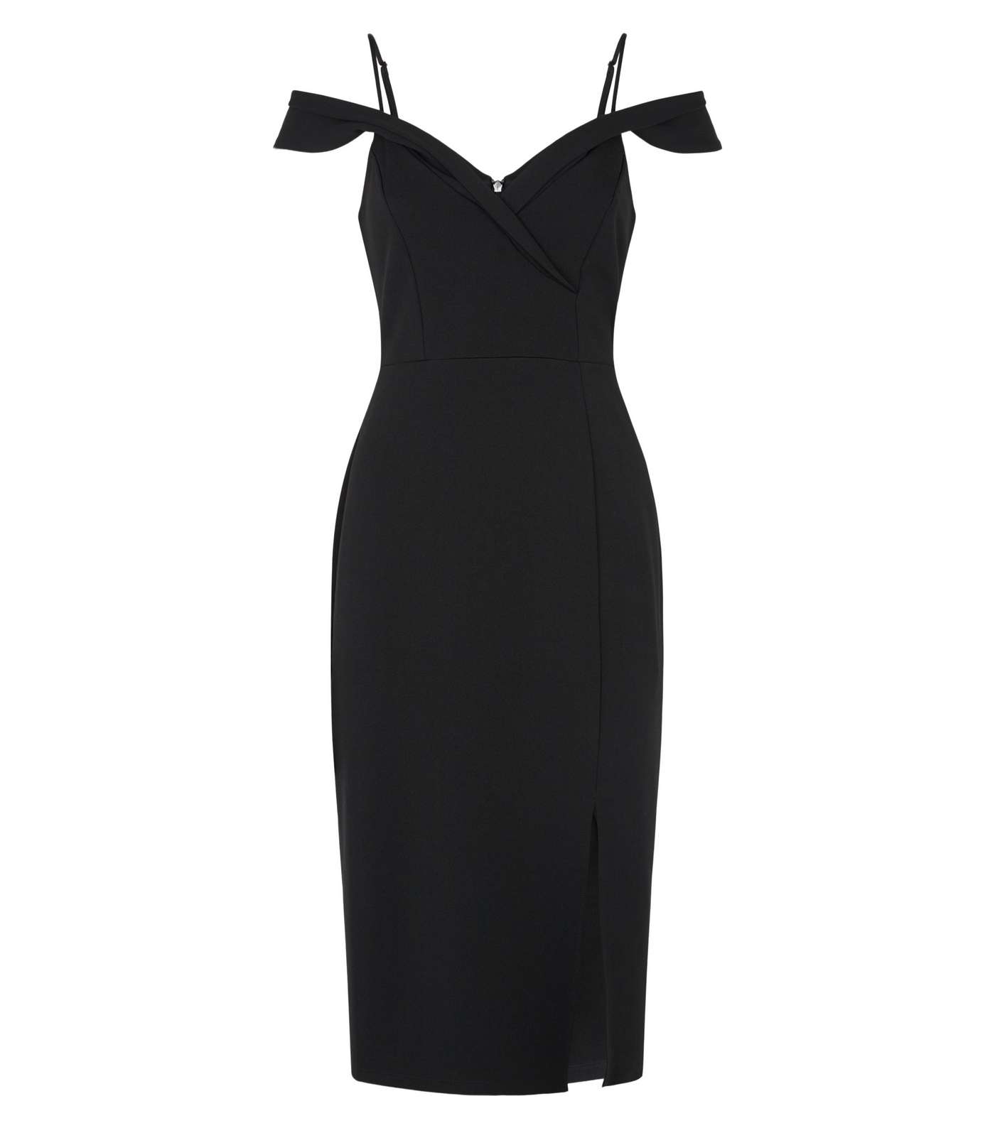 Black Bardot Side Split Midi Dress Image 4