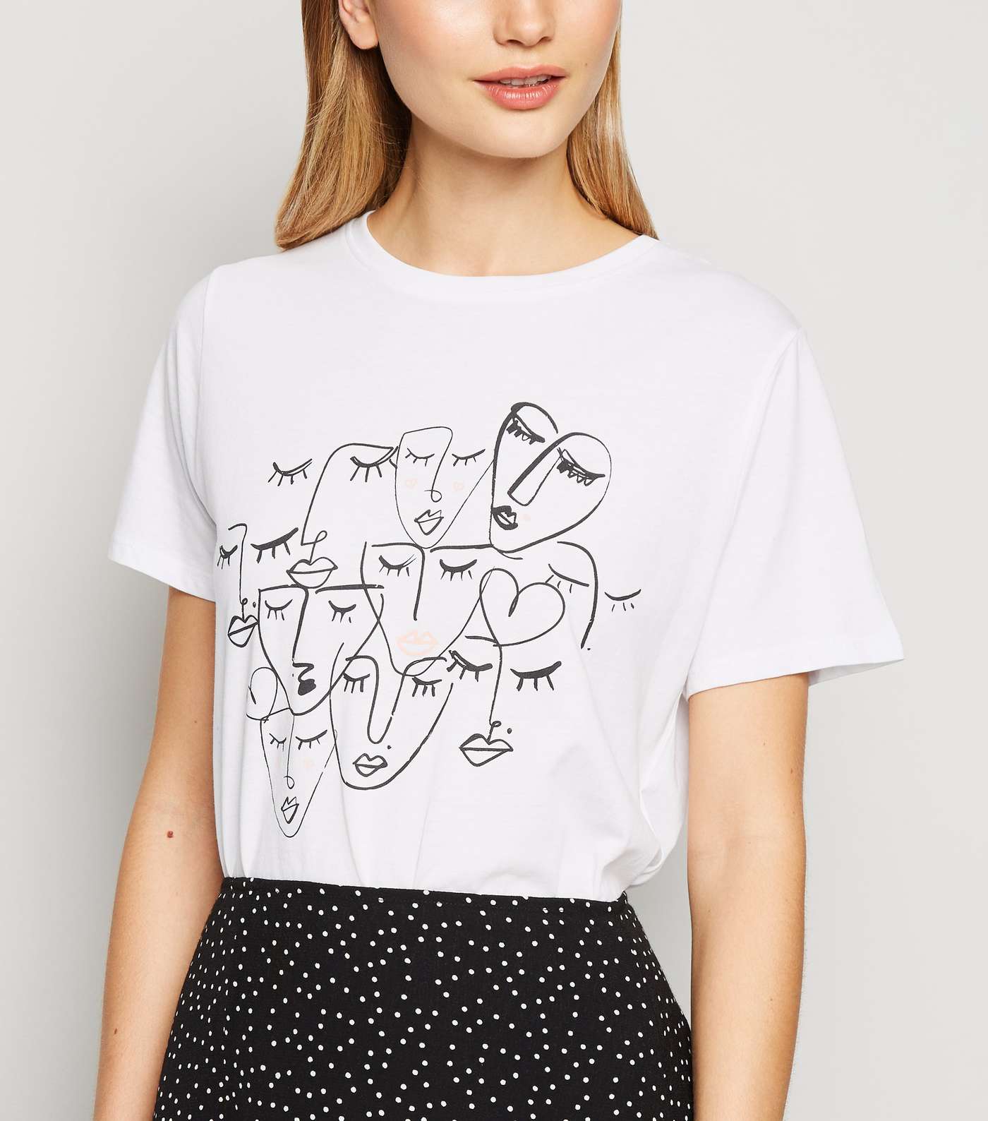 White Abstract Face Print T-Shirt