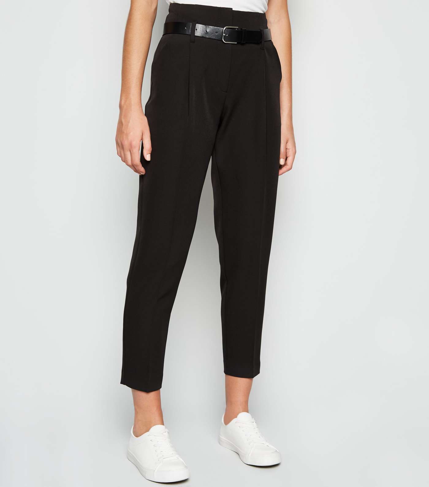 Black Belted High Waist Tapered Trousers Image 2