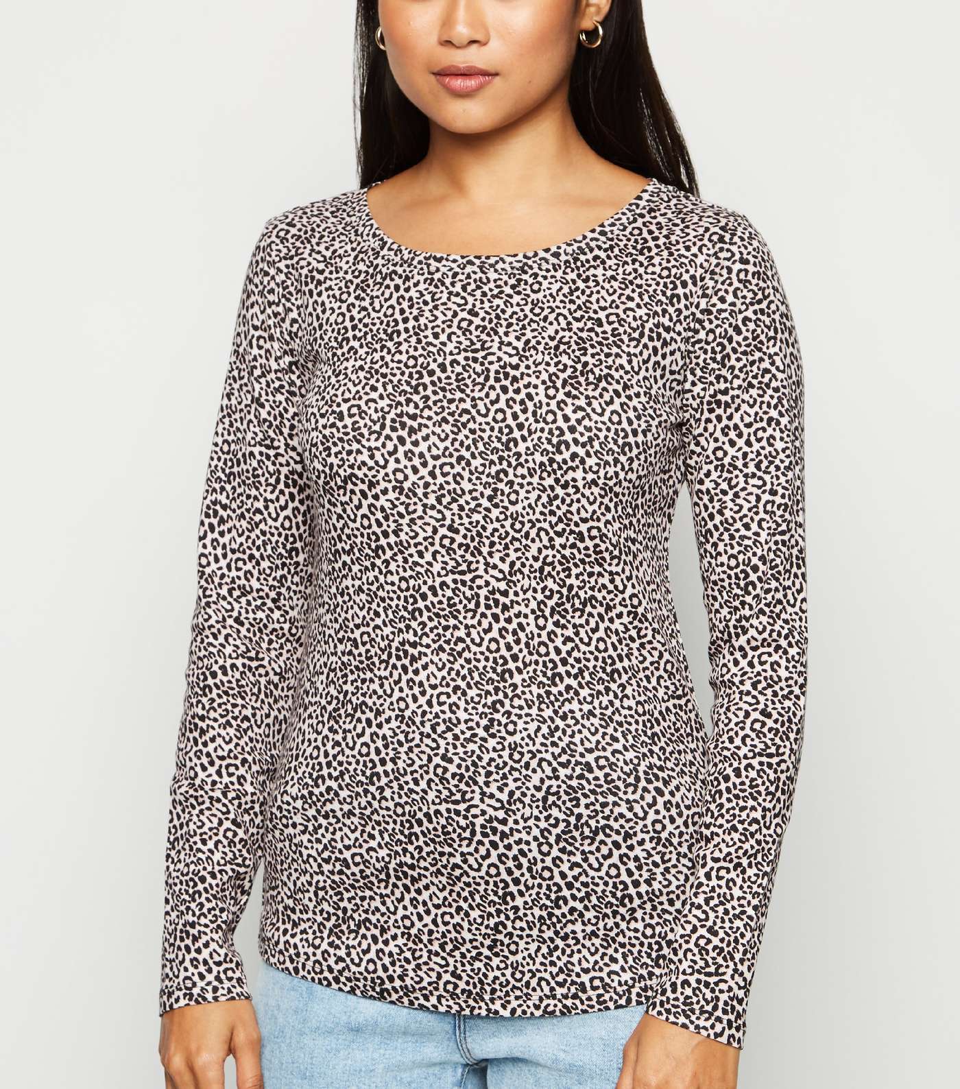 Petite White Leopard Print Ribbed Top