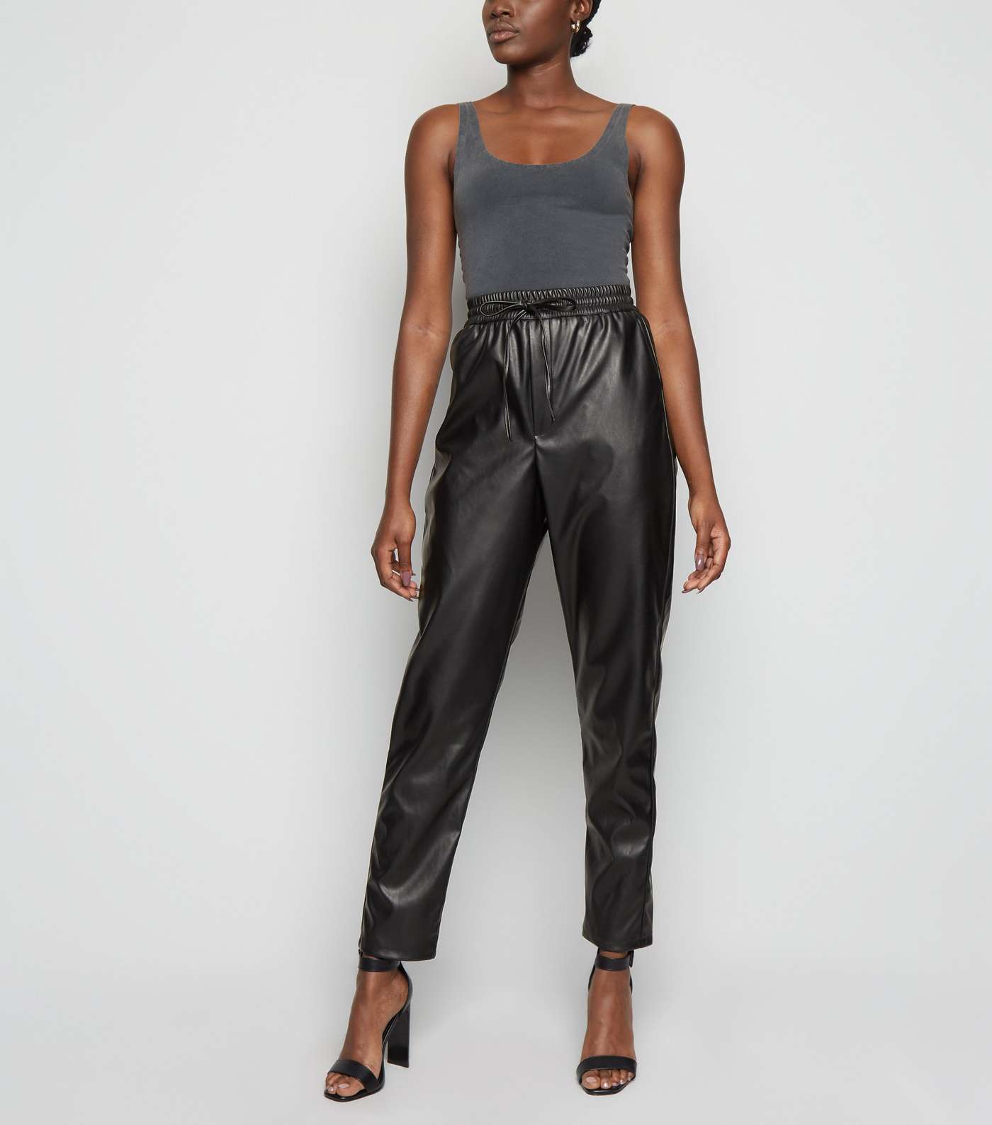 Tall Black Coated Leather-Look Joggers