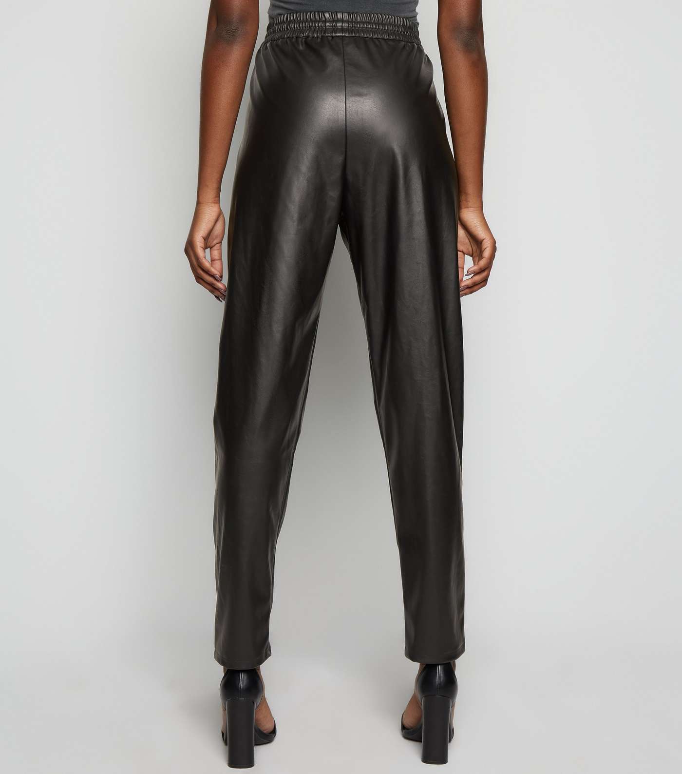 Tall Black Coated Leather-Look Joggers Image 3