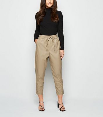 Petite Stone Coated Leather-Look Joggers | New Look
