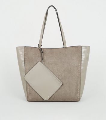 Grey Studded Tote Bag New Look