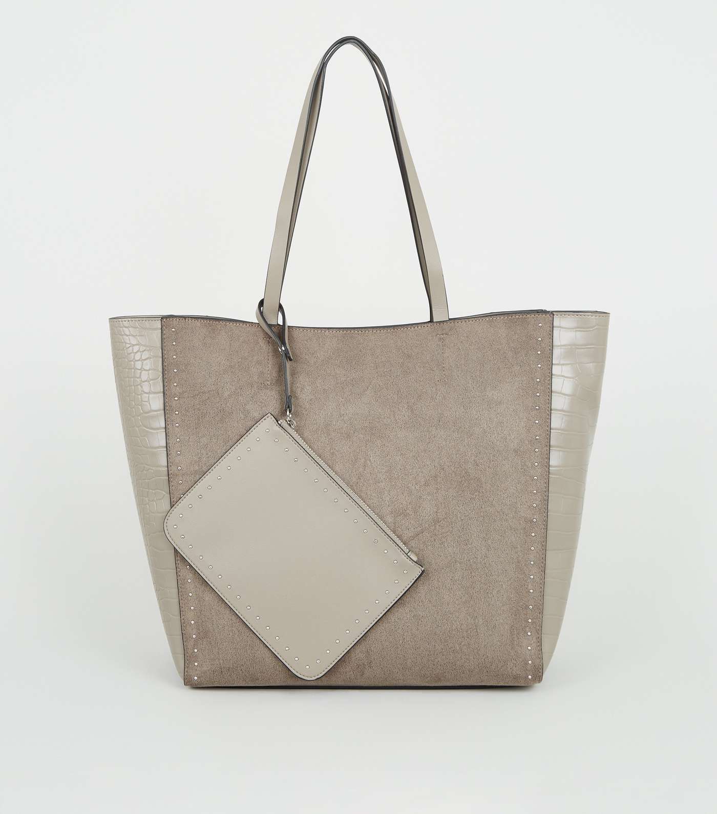 Grey Studded Tote Bag