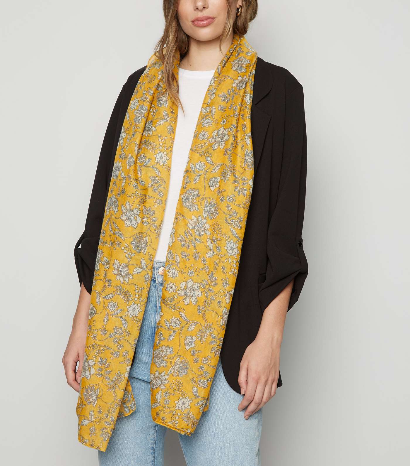 Yellow Floral Print Lightweight Woven Scarf Image 2