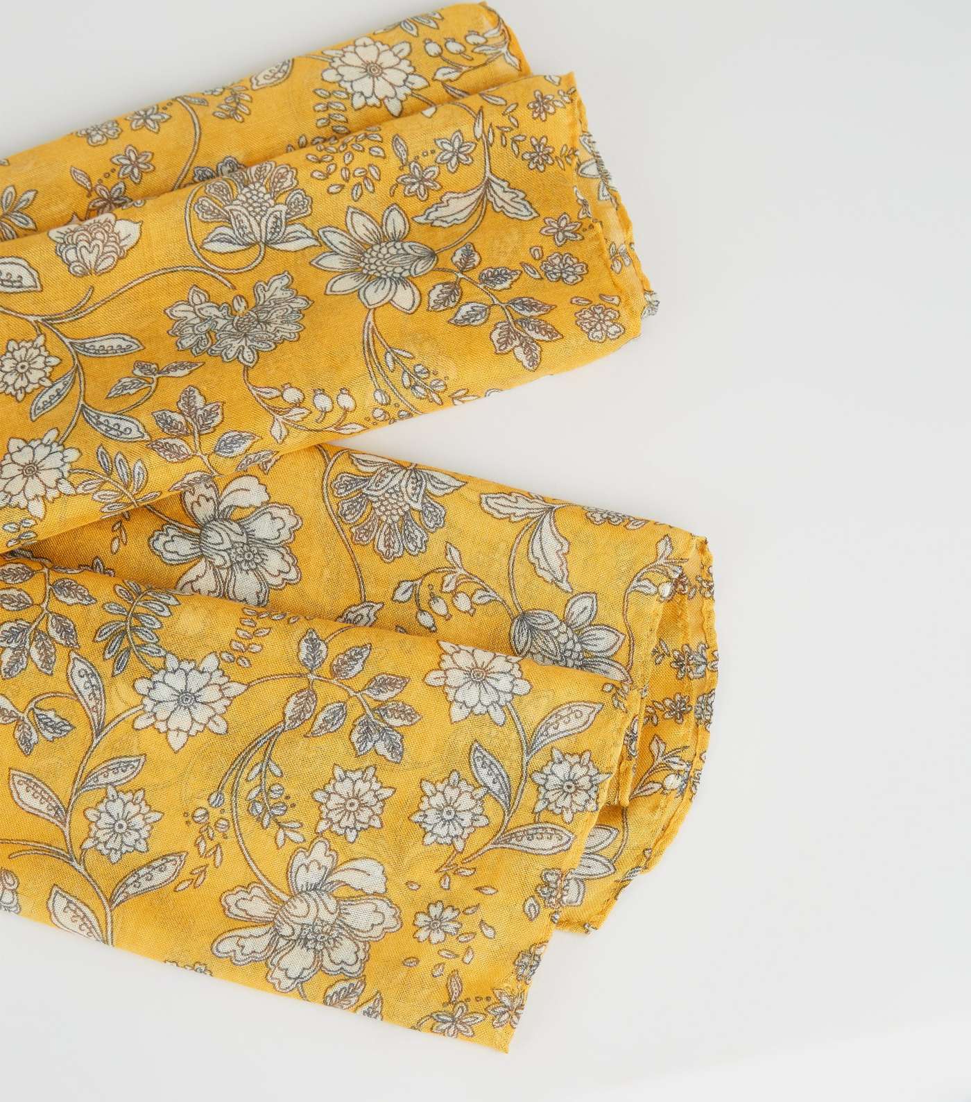 Yellow Floral Print Lightweight Woven Scarf Image 4