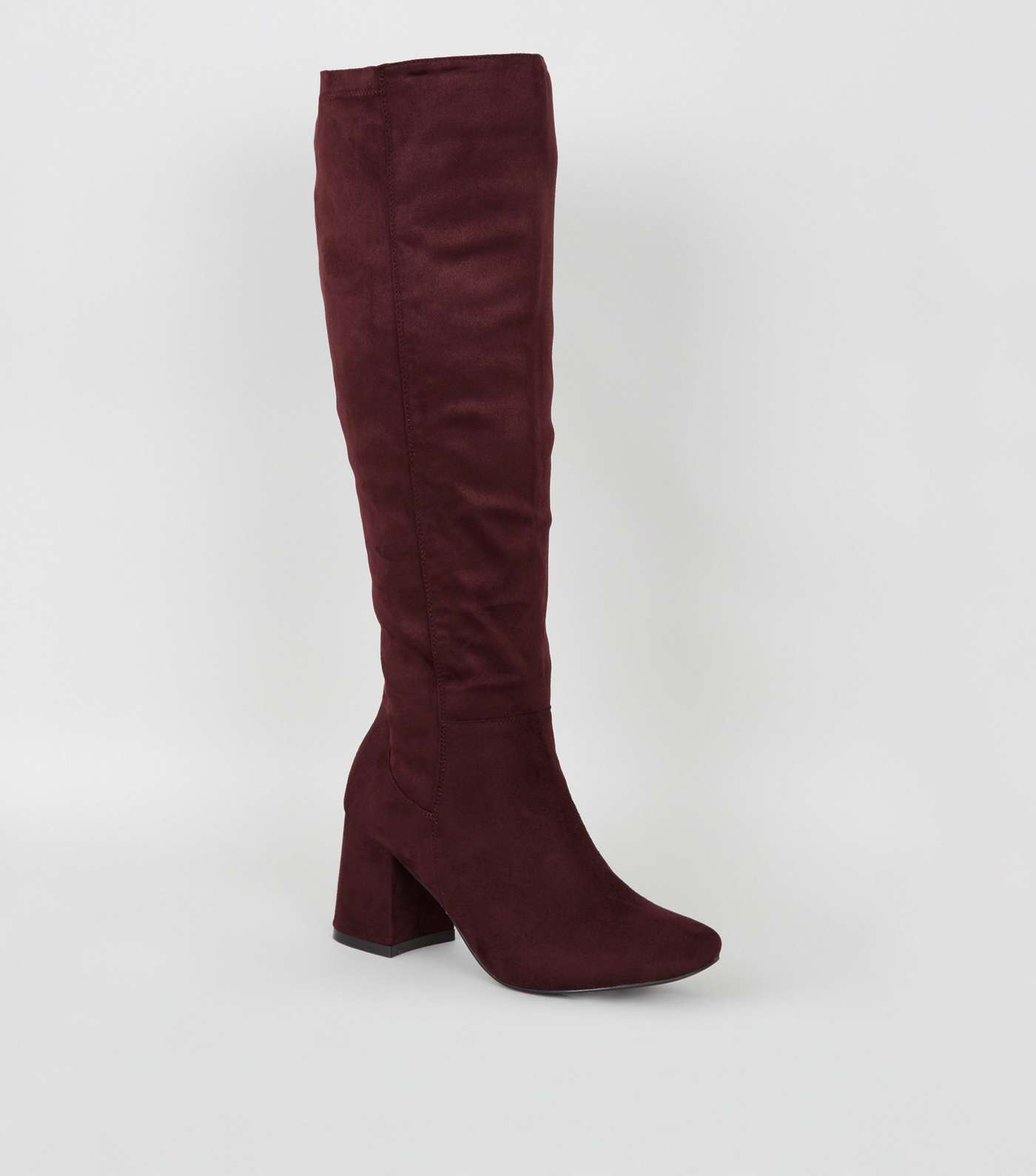 Wide Fit Dark Red Flared Heel Knee High Boots