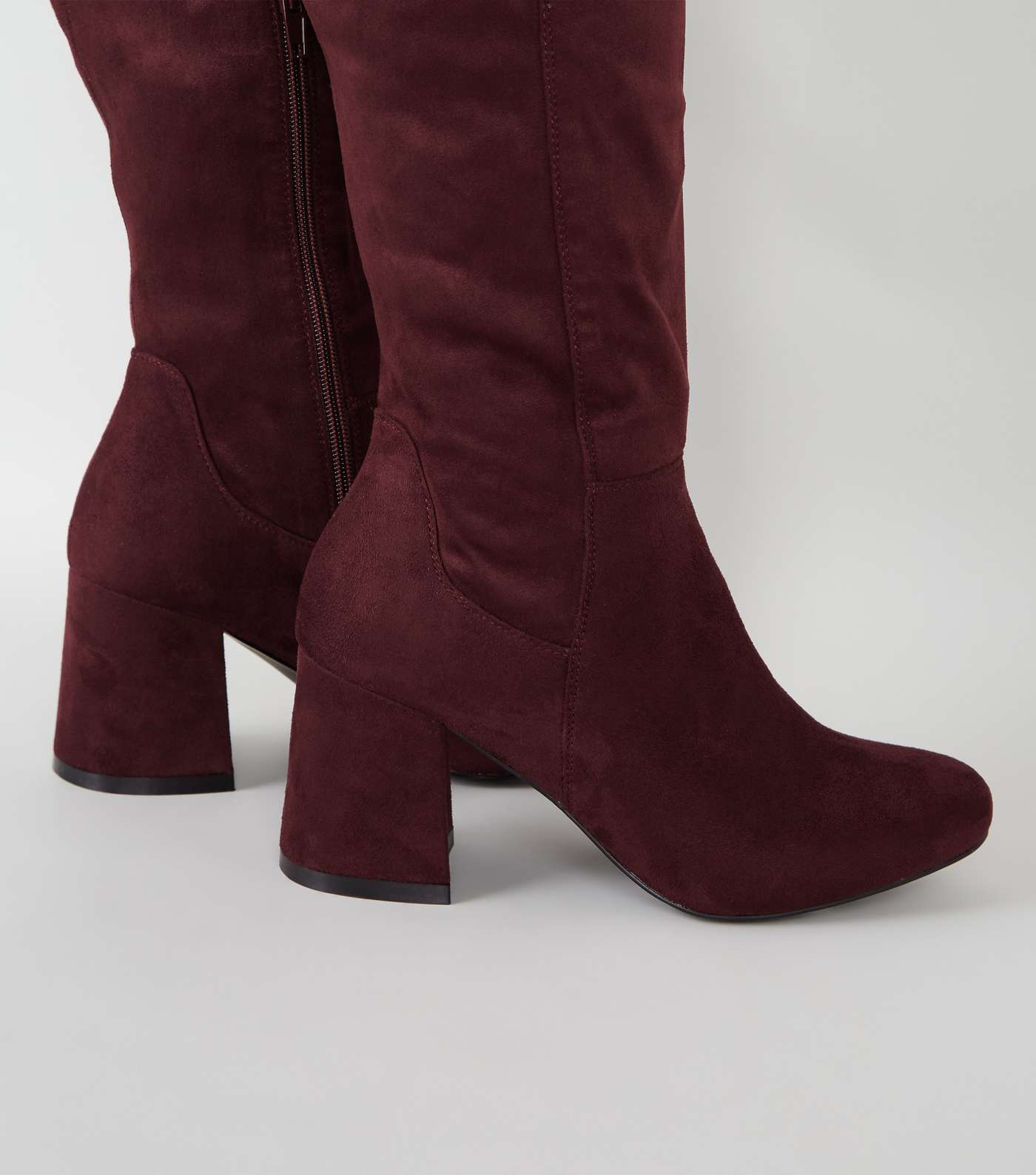 Wide Fit Dark Red Flared Heel Knee High Boots Image 3