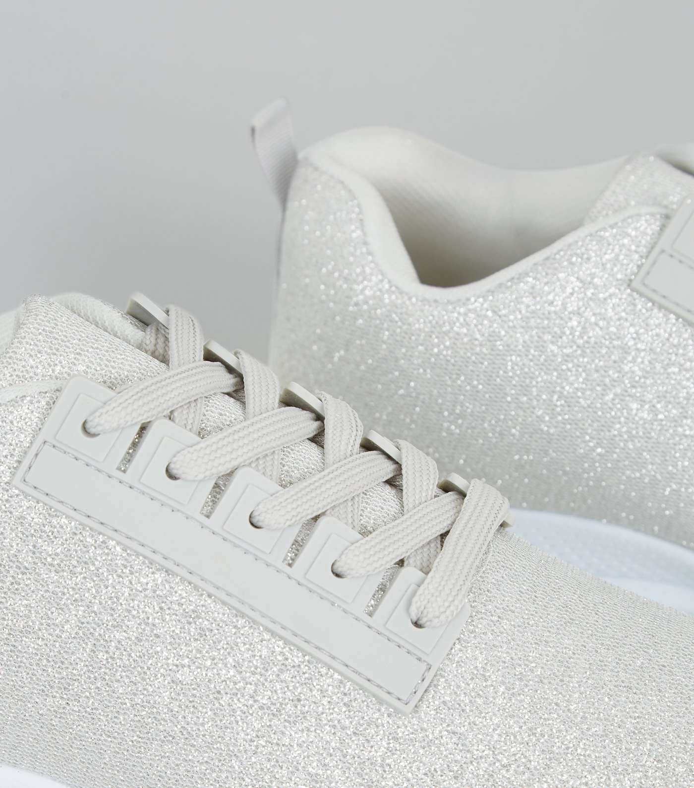 Silver Glitter Lace Up Trainers Image 4
