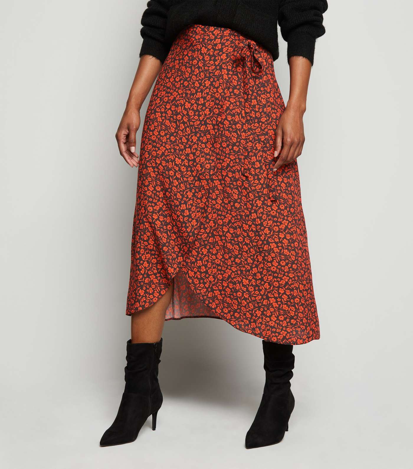 Red Floral Midi Wrap Skirt Image 2
