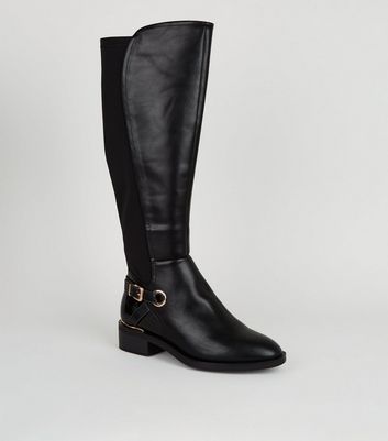 Extra Calf Fit Black Leather-Look Knee High Boots | New Look