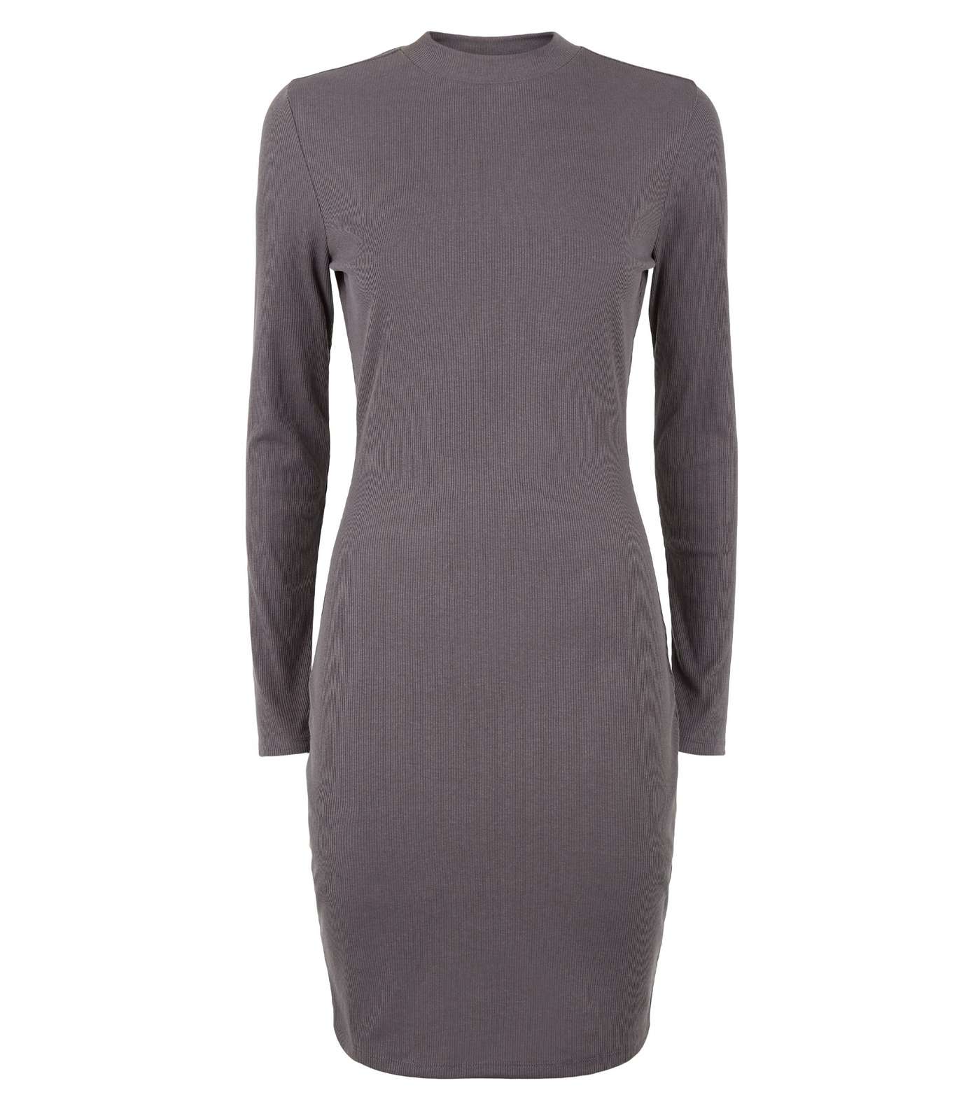 Dark Grey Long Sleeve Mini Bodycon Dress Image 4
