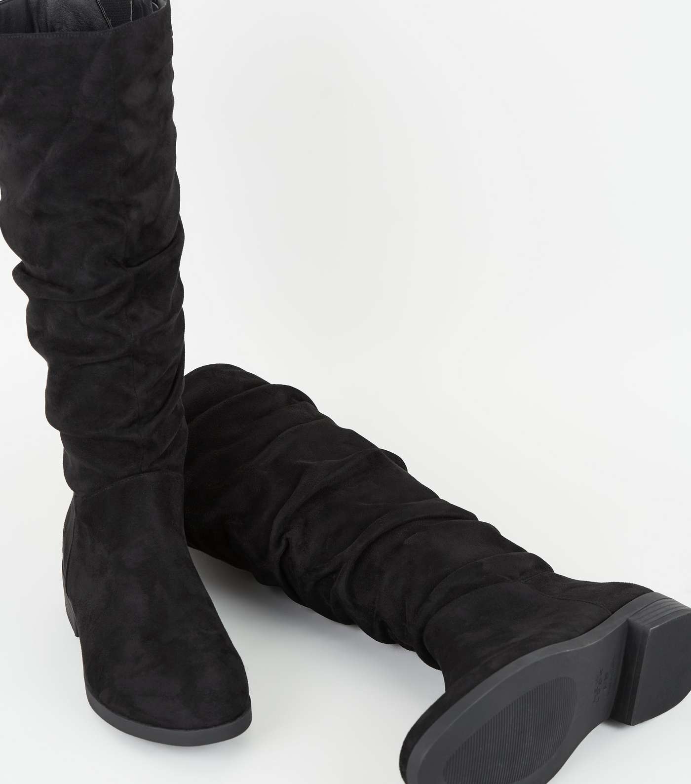 Wide Fit Black Suedette Ruched Boots  Image 4