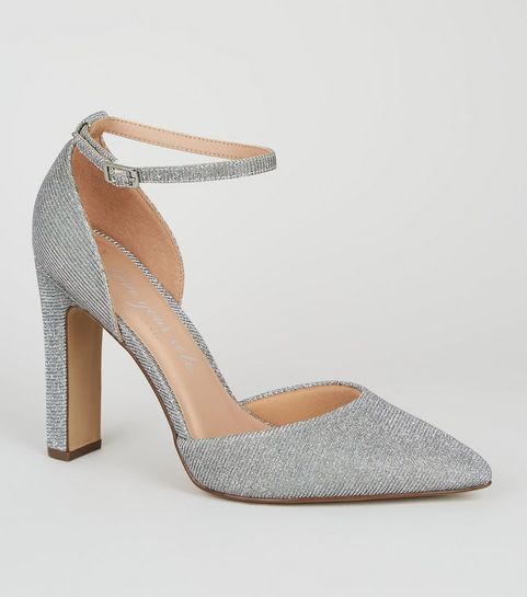 Wide Fit Silver Glitter Court Stilettos