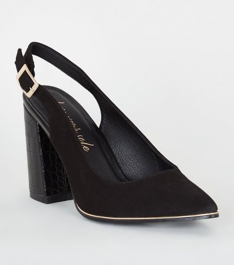 Black Suedette Metal Trim Slingback Court Shoes