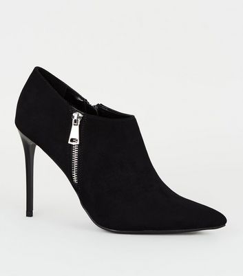 Black Suedette Zip Stiletto Shoe Boots 