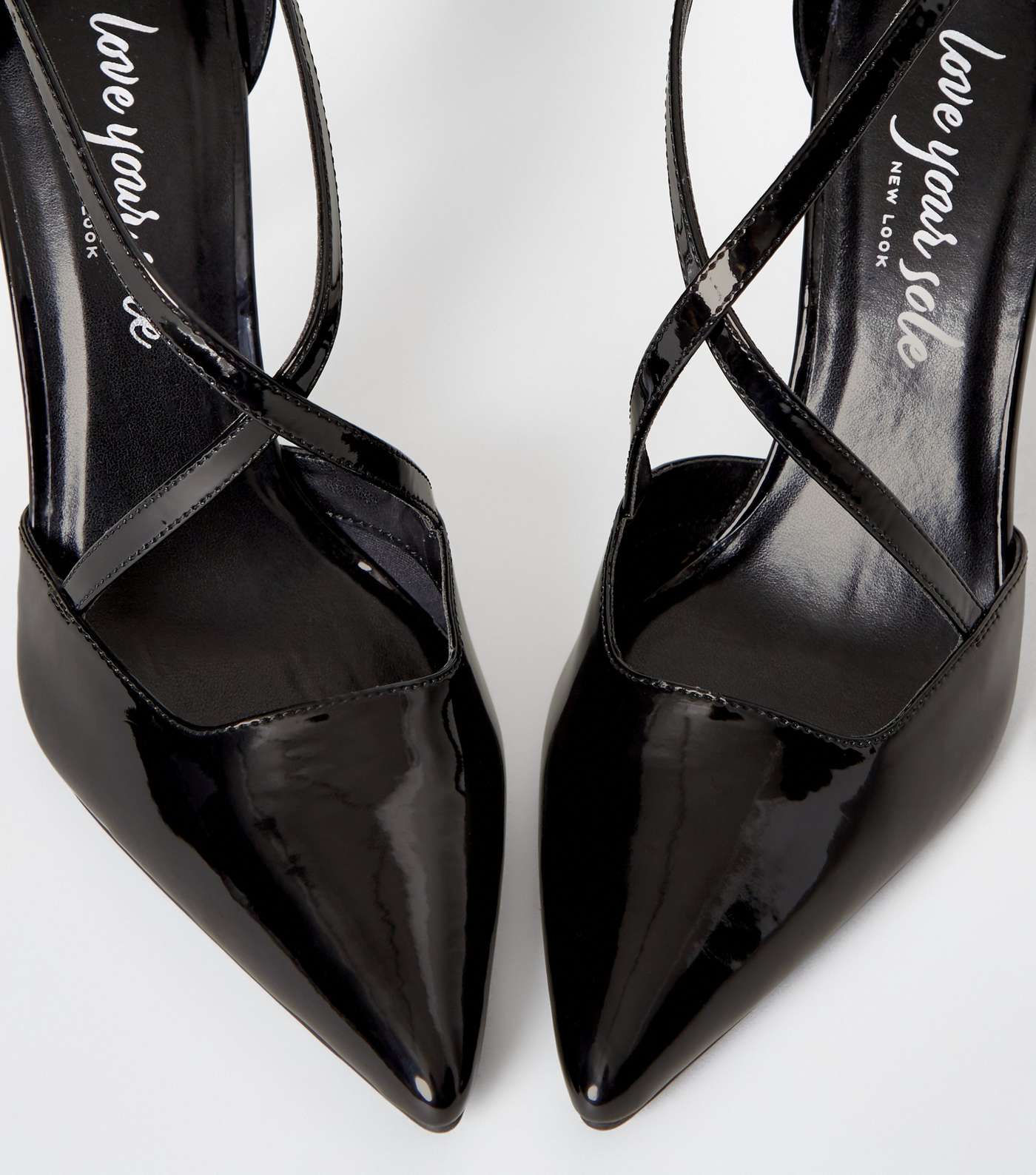Black Patent Cross Strap Pointed Stiletto Courts Image 3