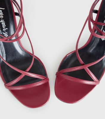 red leather strappy heels