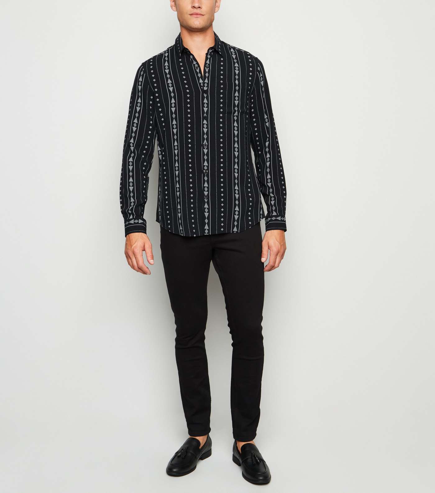 Black Geometric Stripe Long Sleeve Shirt Image 2