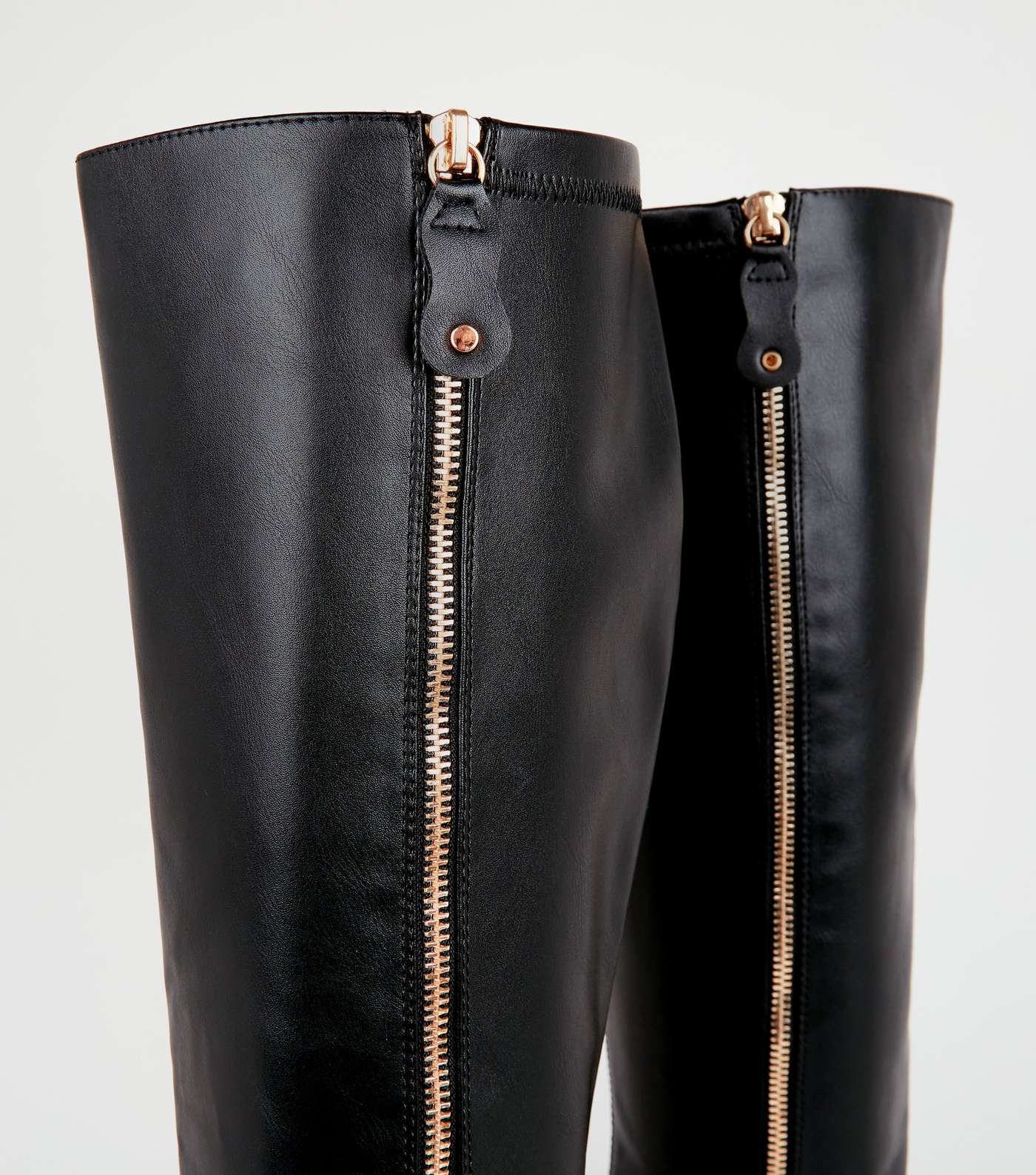 Wide Fit Black Leather-Look Knee High Boots Image 4
