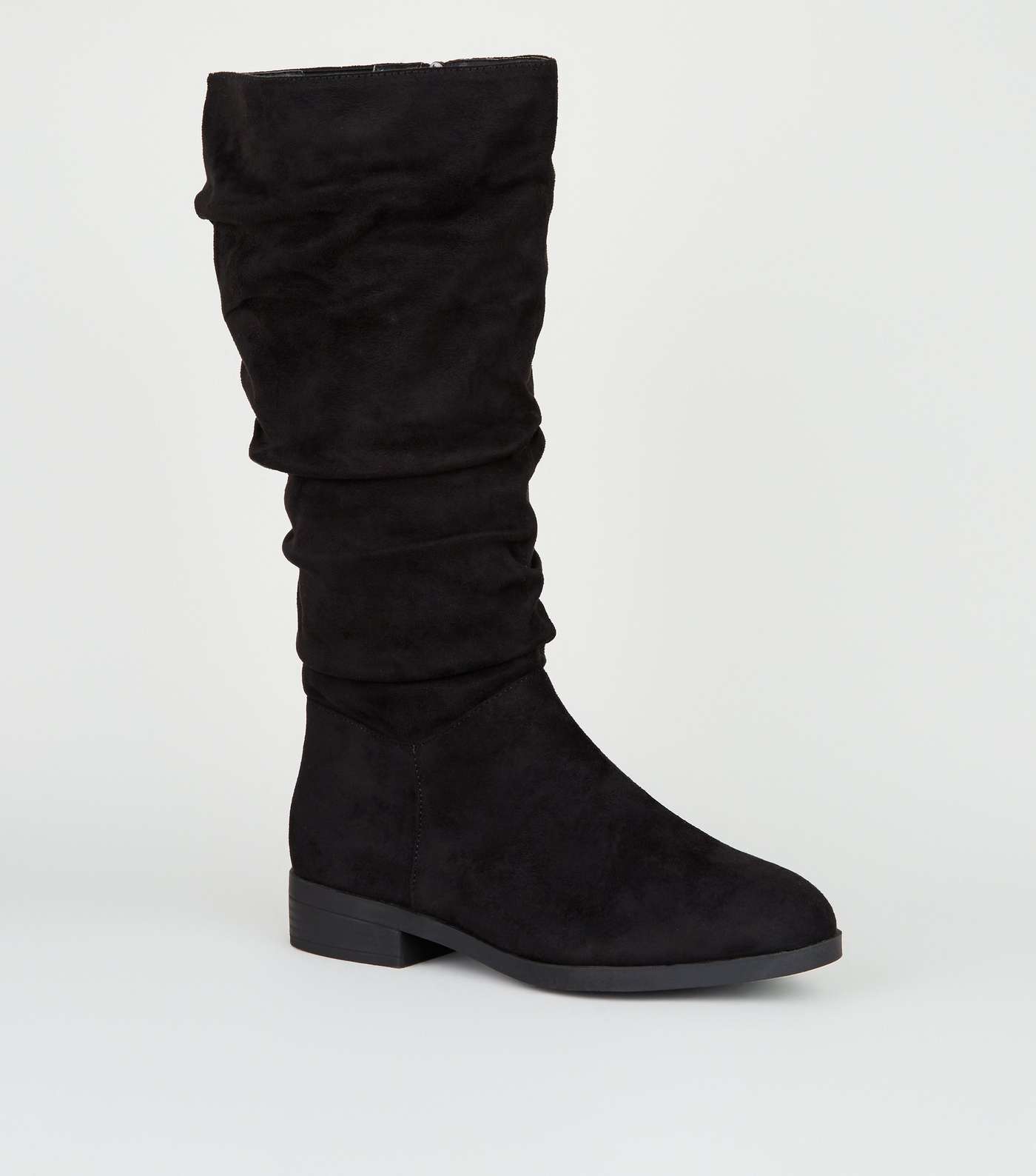 Extra Calf Fit Black Suedette Knee High Boots