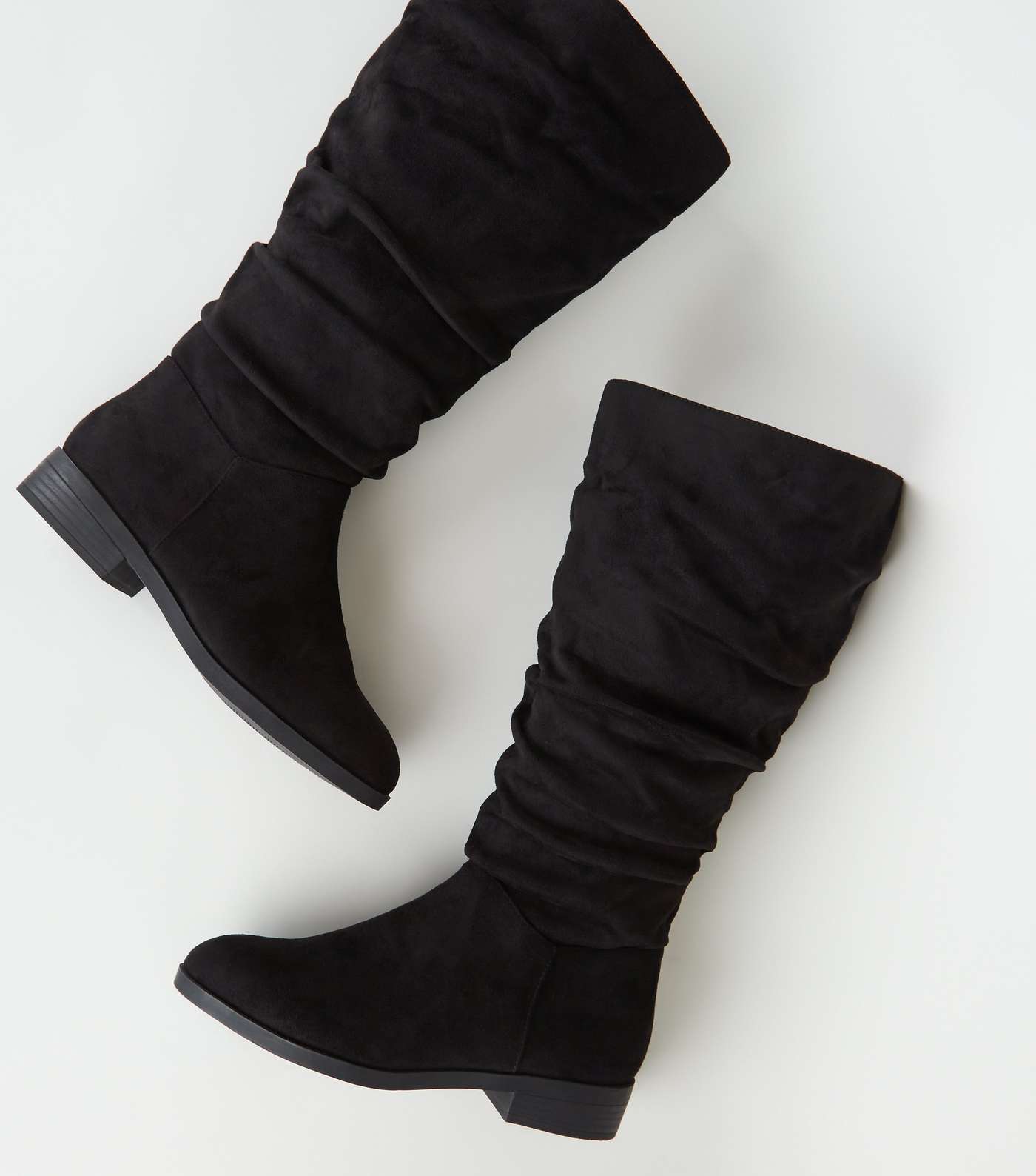 Extra Calf Fit Black Suedette Knee High Boots Image 3