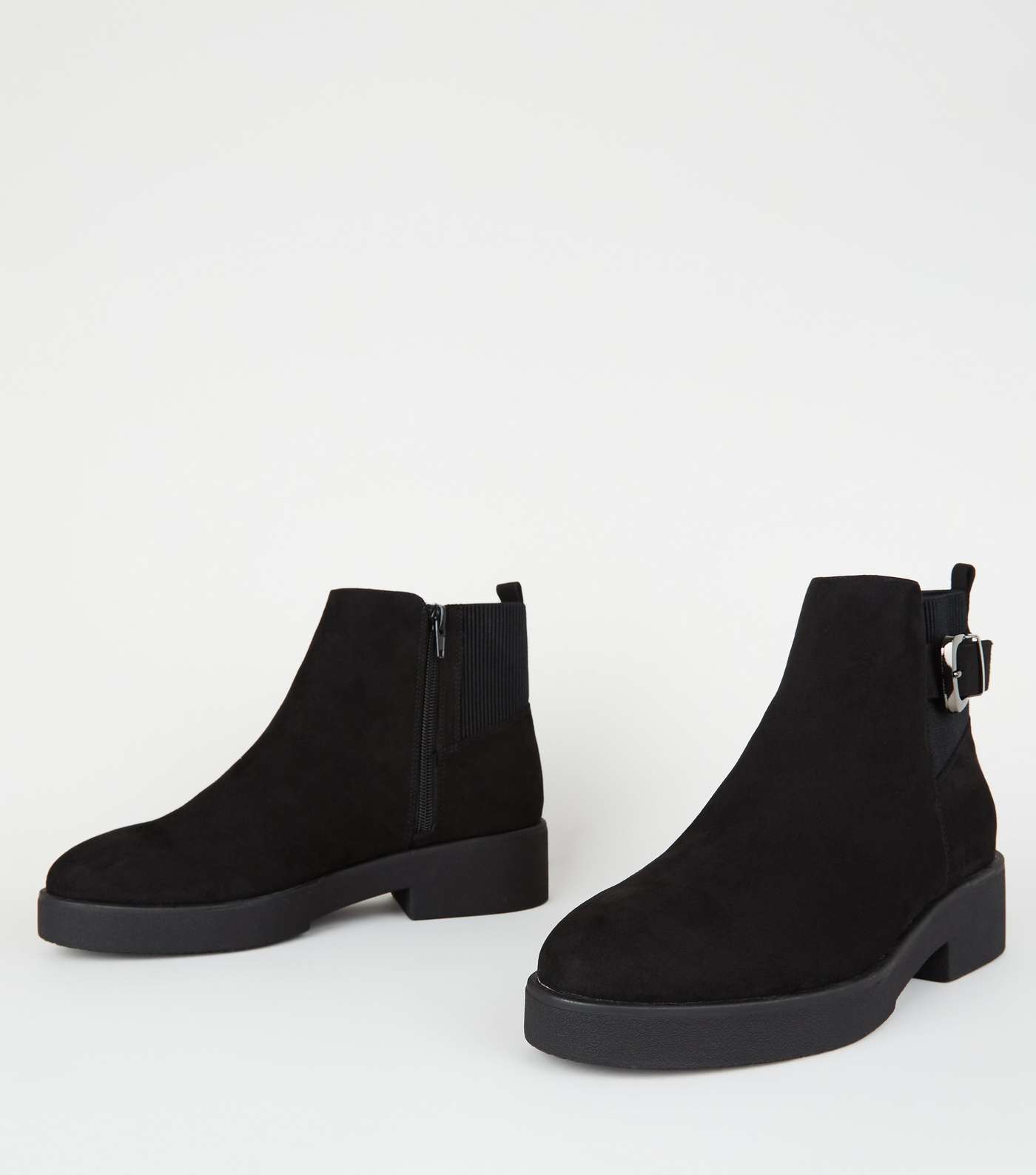 Wide Fit Black Suedette Buckle Chunky Boots  Image 3