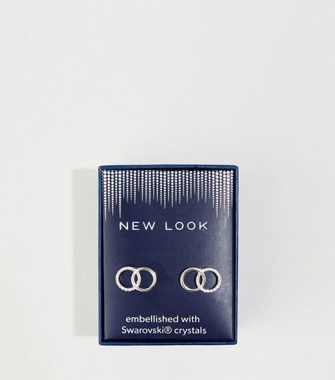 Boucles d’oreilles plaqué argent à cercles entrelacés avec cristaux de Swarovski®