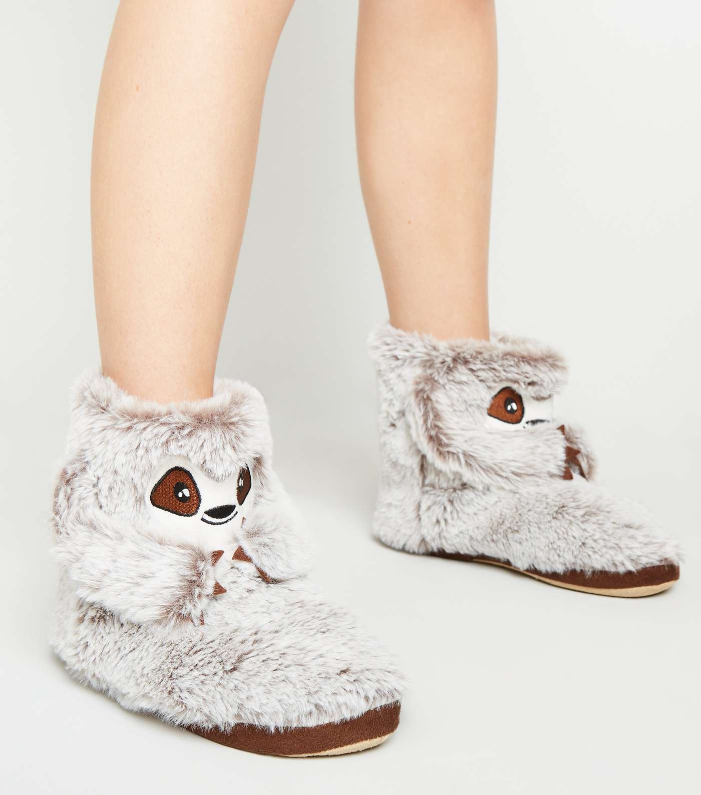 Girls Light Brown Faux Fur Sloth Boot Slippers Image 2