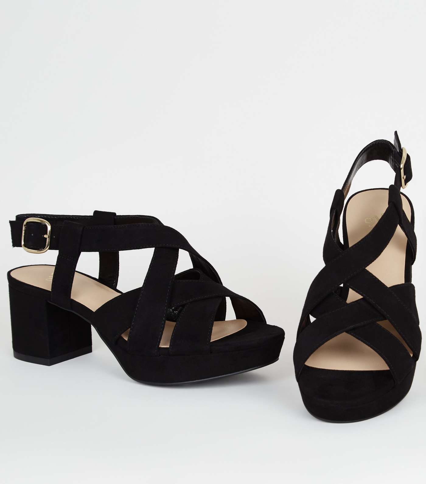 Girls Black Suedette Strappy Platform Sandals Image 3