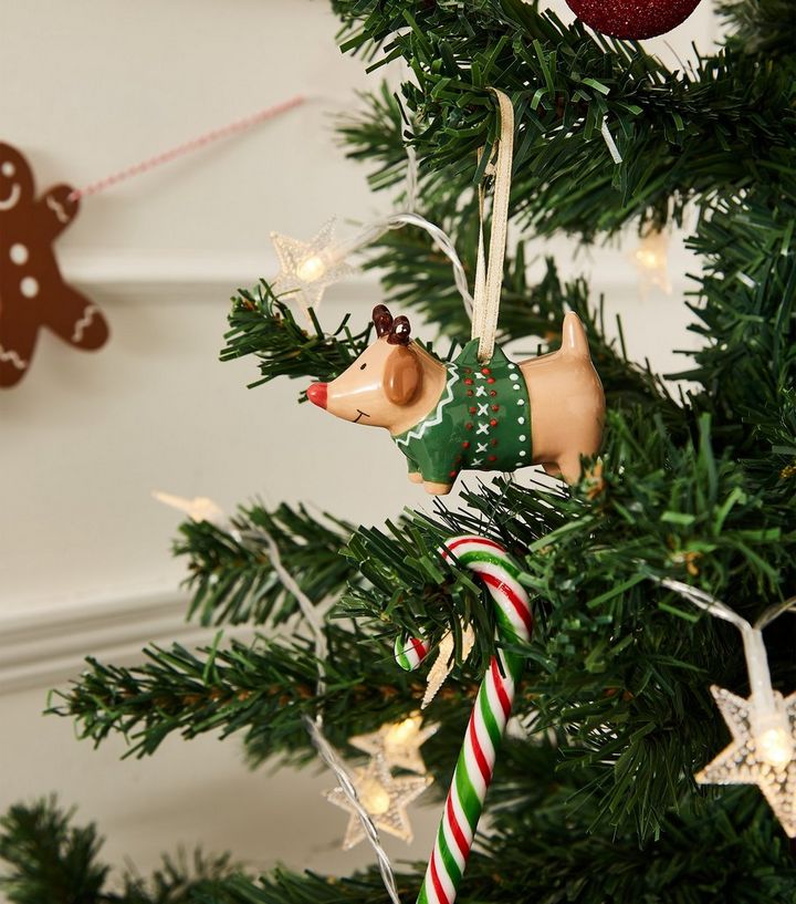 Brown Festive Sausage Dog Christmas Decoration New Look