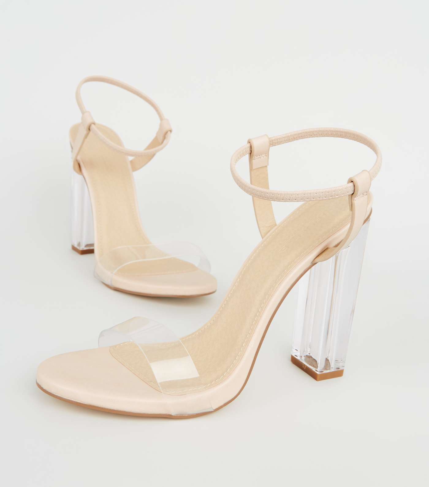 Nude Leather-Look Clear Strap Block Heels Image 3