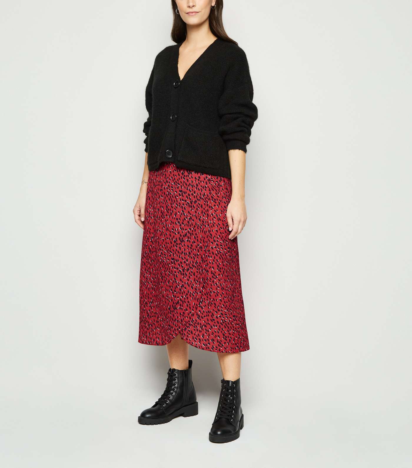 Red Spot Wrap Midi Skirt 