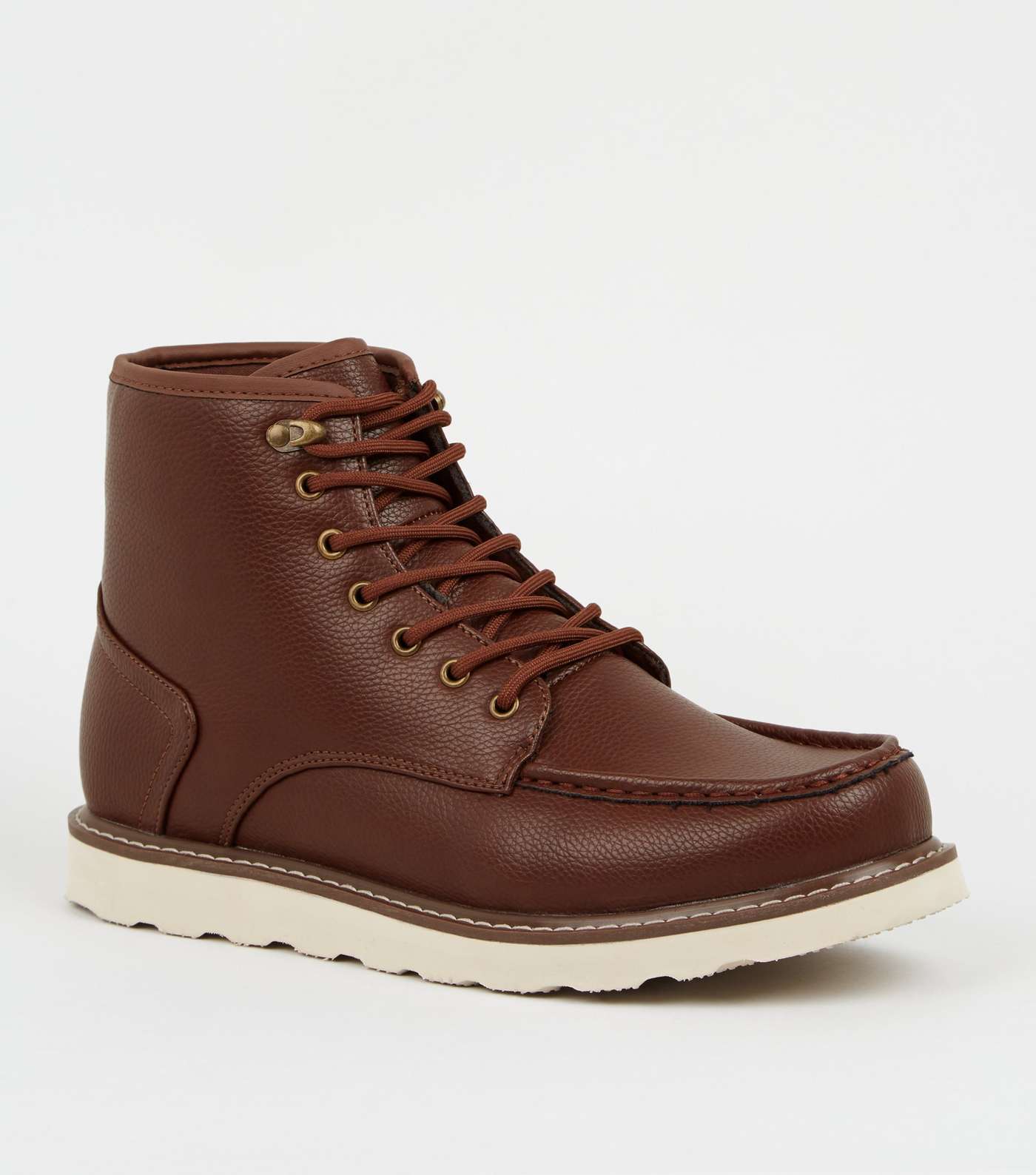 Dark Brown Leather-Look Lace Up Hiker Boots