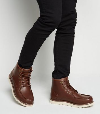 Dark Brown Leather-Look Lace Up Hiker 